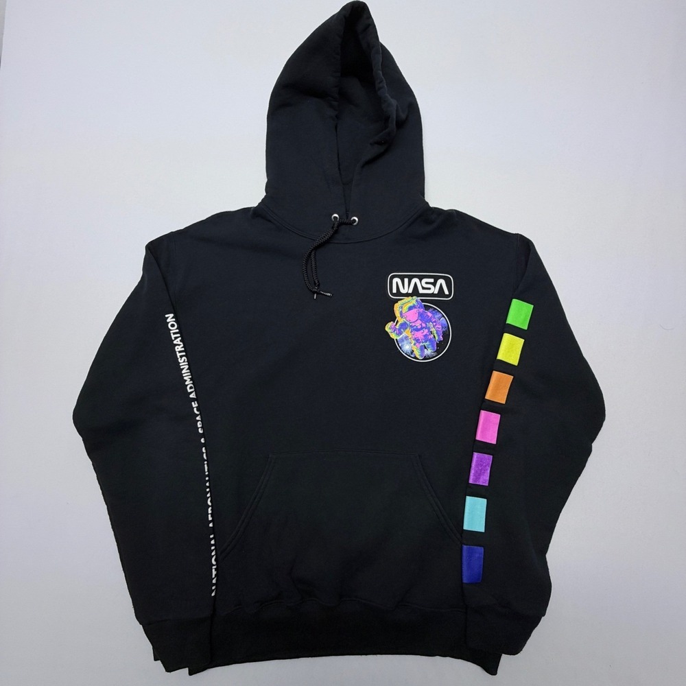 Chemistry NASA Astronaut Hoodie Black Rainbow Sleeve Graphic Mens Medium